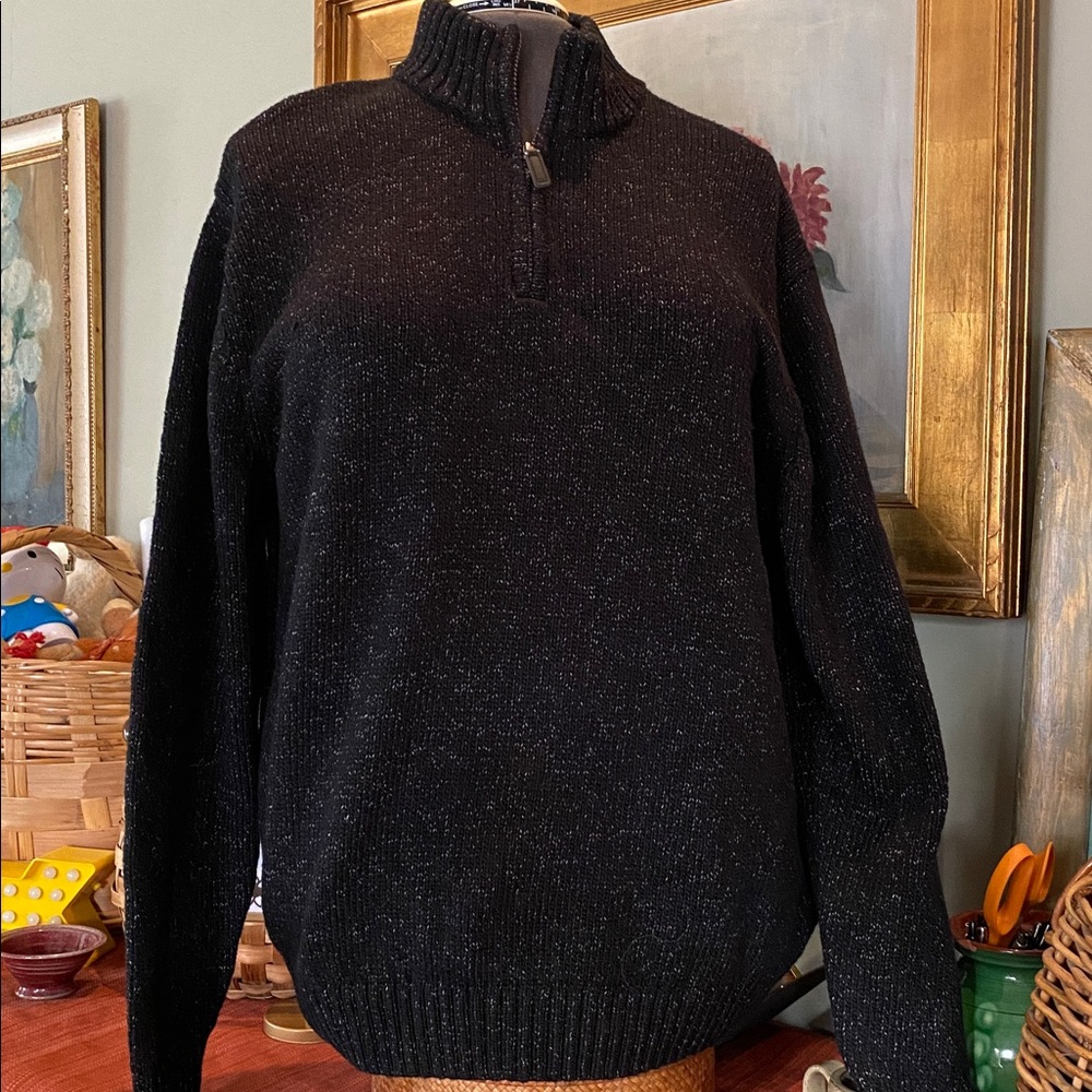 Chaps Men's XL Black Half Zip Sweater LS Casual Shirt Knit Cotton